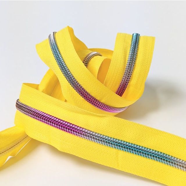 Mimitrim Zipper Nylon Coil Size #5 Yellow Tape with Rainbow Coil -  3 Meter Pack