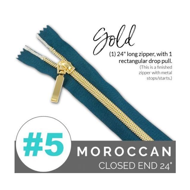 EMMALINE 24" LONG - *SIZE#5* (WITH A RECTANGLE DROP PULL) - Moroccan Blue/ Light Gold Coil