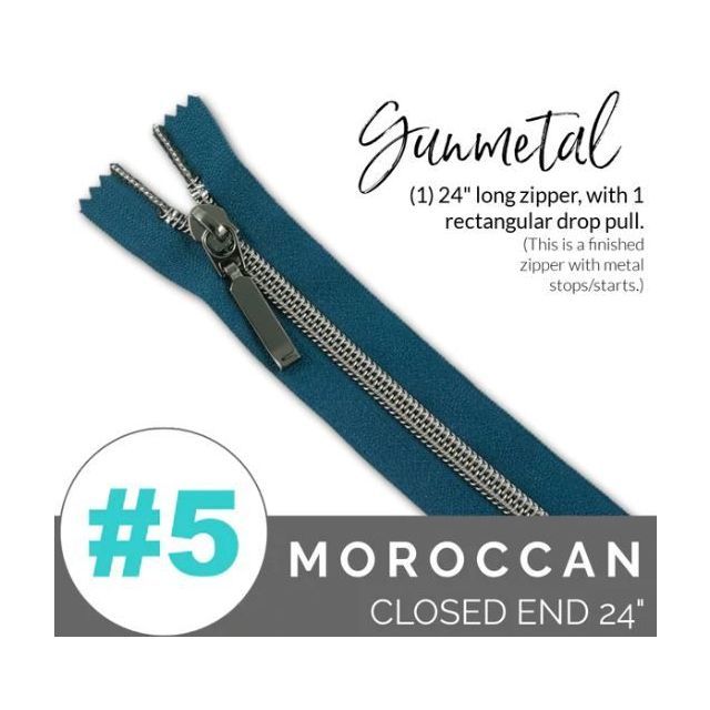 EMMALINE 24" LONG - *SIZE#5* (WITH A RECTANGLE DROP PULL) - Moroccan Blue/ Gunmetal Coil