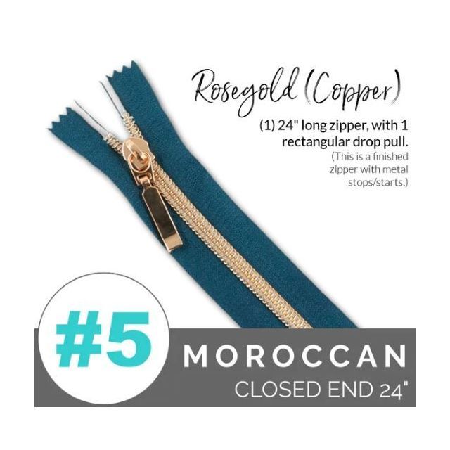 EMMALINE 24" LONG - *SIZE#5* (WITH A RECTANGLE DROP PULL) - Moroccan Blue/ Rose Gold Coil