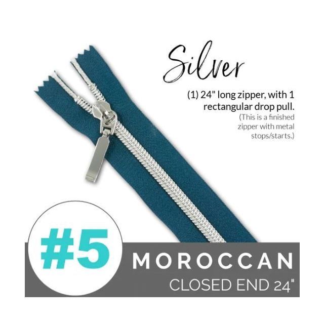 EMMALINE 24" LONG - *SIZE#5* (WITH A RECTANGLE DROP PULL) - Moroccan Blue/ Silver Coil