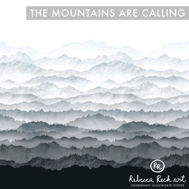 Organic French Terry - The Mountains Are Calling Border Print - Rebecca Reck