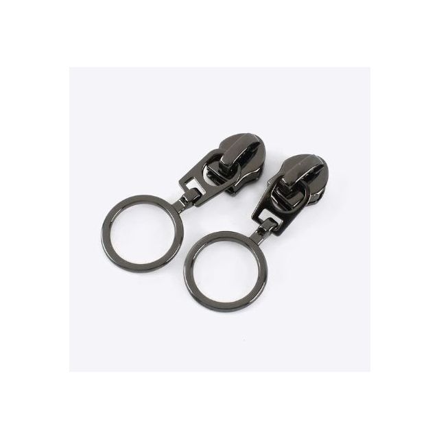 Zipper Pull #5 - Small Circle approx. 15mm - Gunmetal (Set of 5)