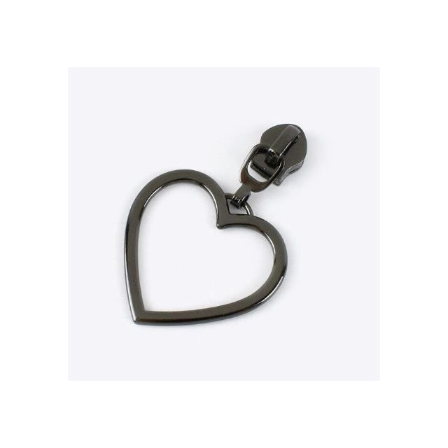 Zipper Pull #5 - Large Heart approx. 30mm - Gunmetal (Set of 5)