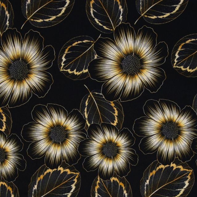 BOLT END 160cm - Murcia - Modal French Terry  - Large Scale Flower on Black by Swafing