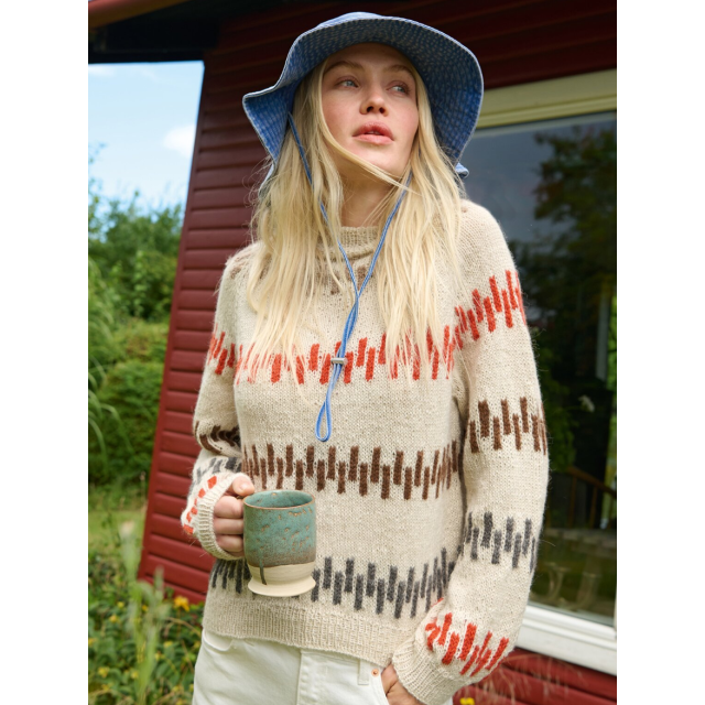 Sweater with Color Dashes NATURAL LAMA FINE Size 48/50 -  Knitting Pattern + Yarn Bundle by LANA GROSSA (Lama Flyer Design 1)