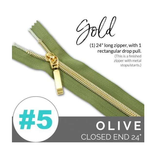 EMMALINE 24" LONG - *SIZE#5* (WITH A RECTANGLE DROP PULL) - Olive / Light Gold Coil