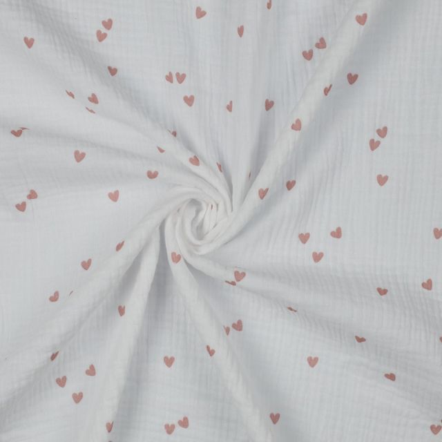 Double Gauze with Small Hearts - White