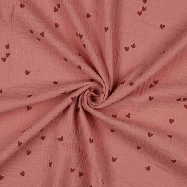 Double Gauze with Small Hearts - Blush