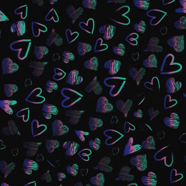 Cotton Jersey Fabric with Rainbow Scribble Hearts