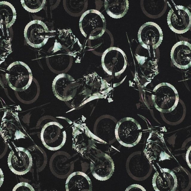 Dirt Bikes on Charcoal Background - Brushed French Terry