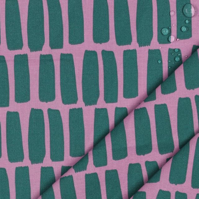 Coated Cotton - Vertical Dashes in Purple and Green