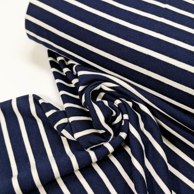 French Terry - Yarn Dyed Stripes - Blue with White Stripe