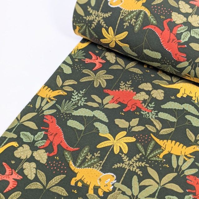 Organic French Terry - Dinos - Army Green
