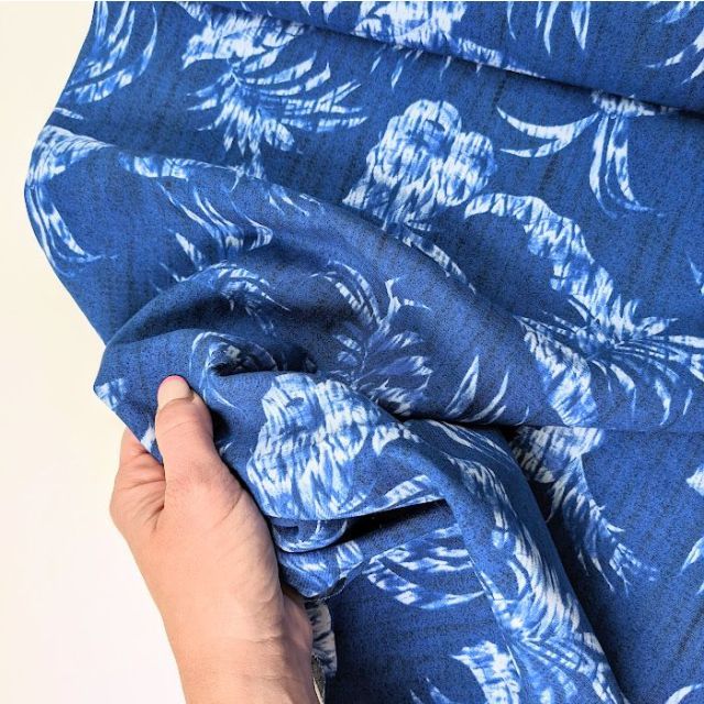 Linen Viscose - Palm Leaves - Denim