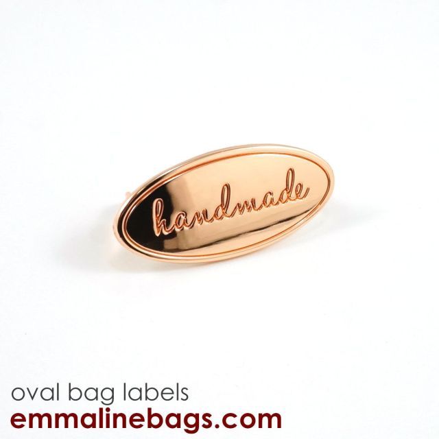 Oval Metal Bag Label -  "Handmade" - Copper