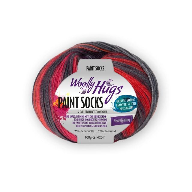 Paint Socks by Woolly Hugs - Made with Mulesing Free Virgin Wool - Col. 204 Red/Purple - 100g