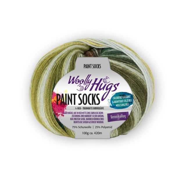 Paint Socks by Woolly Hugs - Made with Mulesing Free Virgin Wool - Col. 205 Green/Brown - 100g