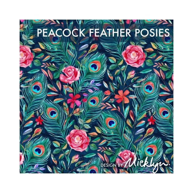 Organic Jersey Knit - Peacock Feathers Posies - Rebecca Reck