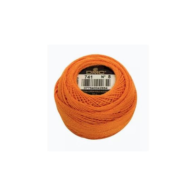 Perle Cotton Ball Size 8 -  Color 741 Mandarin by DMC France (approx. 80m)