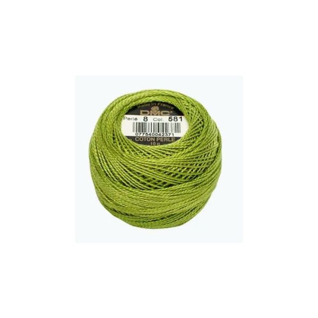 Perle Cotton Ball Size 8 -  Color 581 Grashopper DMC France (approx. 80m)