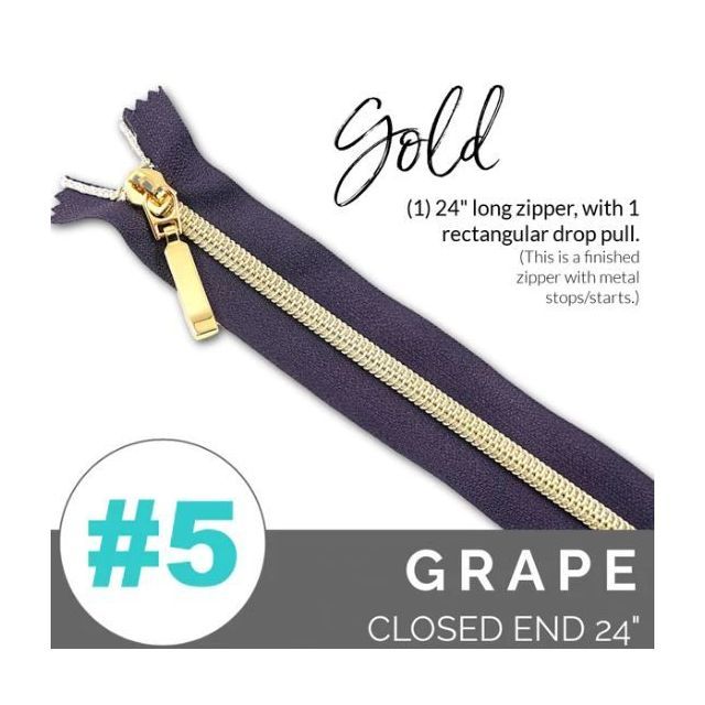 EMMALINE 24" LONG - *SIZE#5* (WITH A RECTANGLE DROP PULL) - Grape/ Light Gold Coil