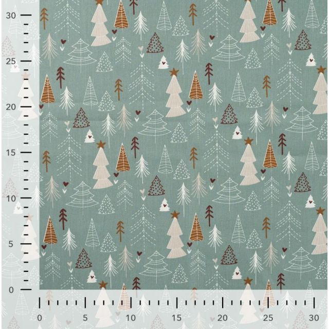 Christmas Trees on Vintage Mint - Cotton Poplin Woven