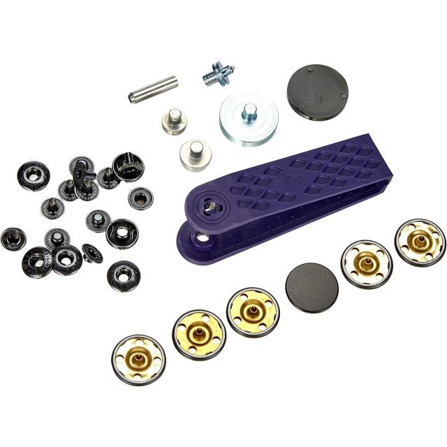 Prym Anorak Non-Sew Fastener - Flat Look - 20mm Black Oxydized with Adapter (390377)
