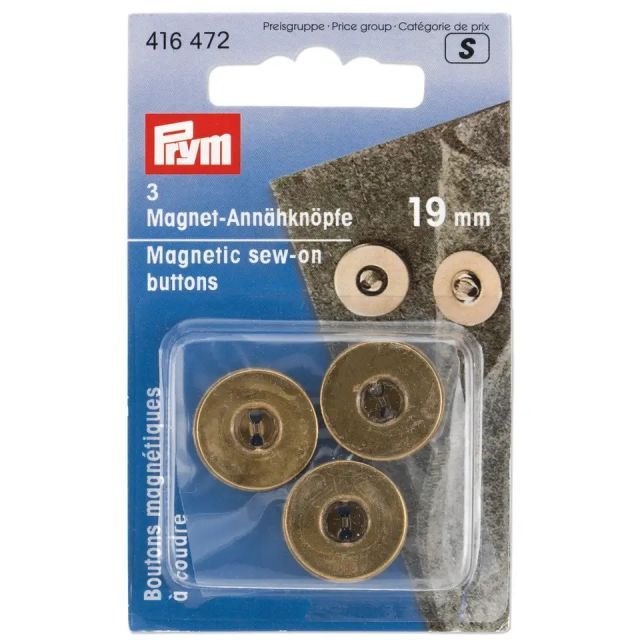 Prym Sew-on Magnetic Buttons - 19mm  - Antique Brass