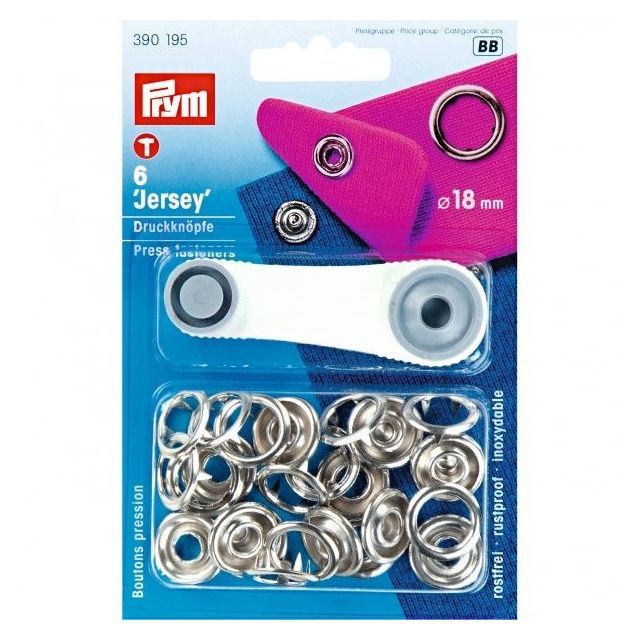 Prym - No-sew snaps jersey, 18mm, silver-coloured