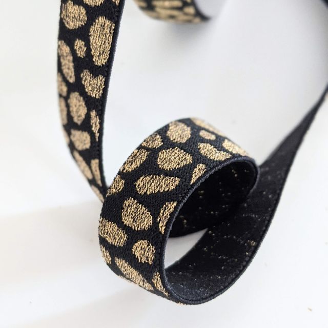"Soft Touch" Elastic 25mm - Animal Pattern Black/Gold