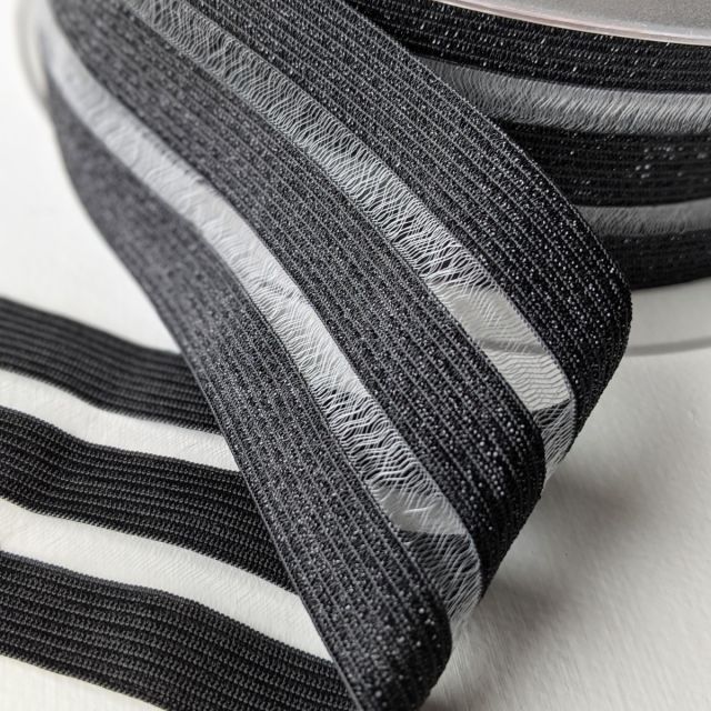 Peekaboo Stripes Black Glitter - 50mm Elastic (col. 569)