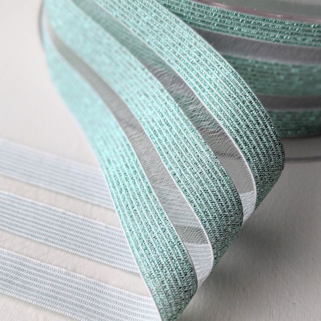 Peekaboo Stripes Mint Glitter - 50mm Elastic (col. 522)