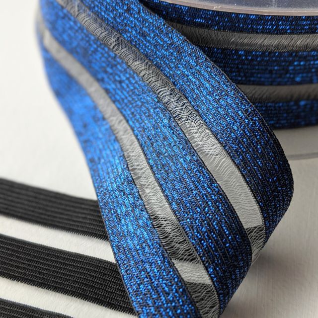 Peekaboo Stripes Cobalt Blue Glitter - 50mm Elastic (col. 507)
