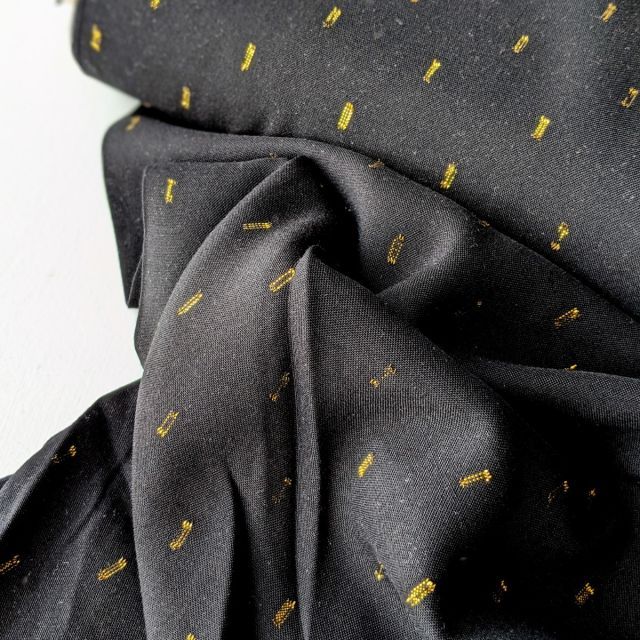 Viscose Challis with Golden Dashes - Black