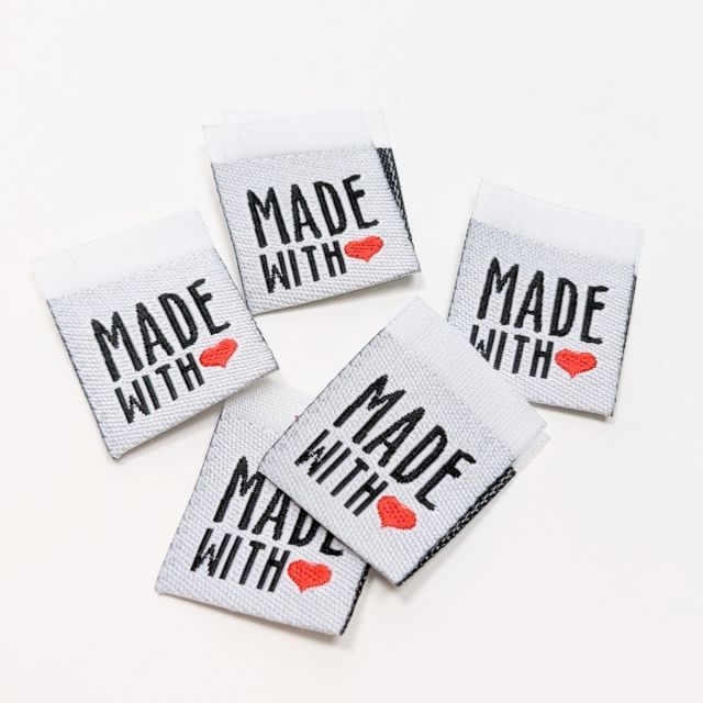"Made with Love" Woven Labels - White (Set of 10)