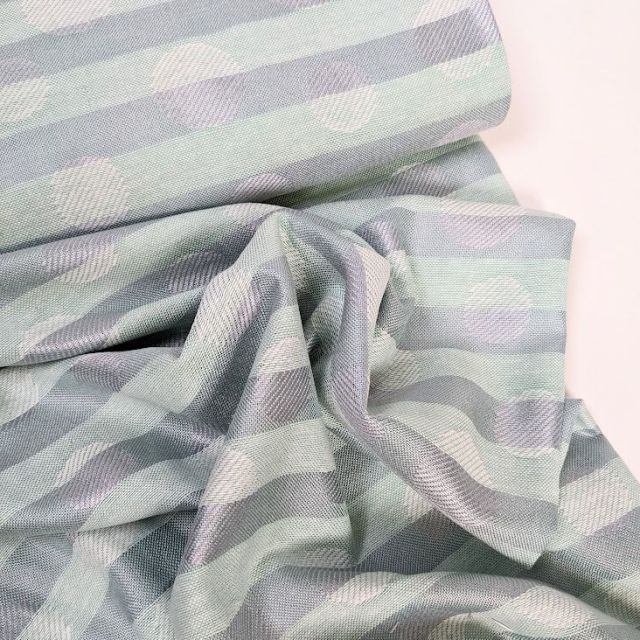 Viscose/Cotton Jaquard Woven - Stripes and Dots Mint/Grey - Made in Spain