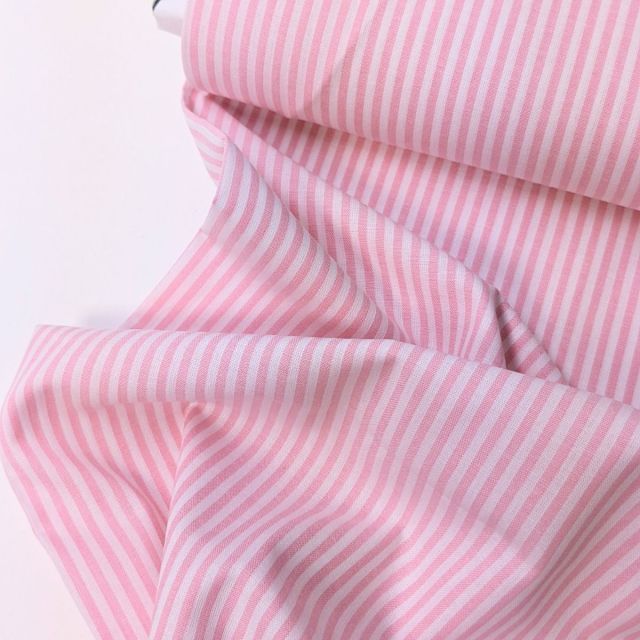 Yarn Dyed Stripe 3mm  - Cotton Poplin - Rosa /  White