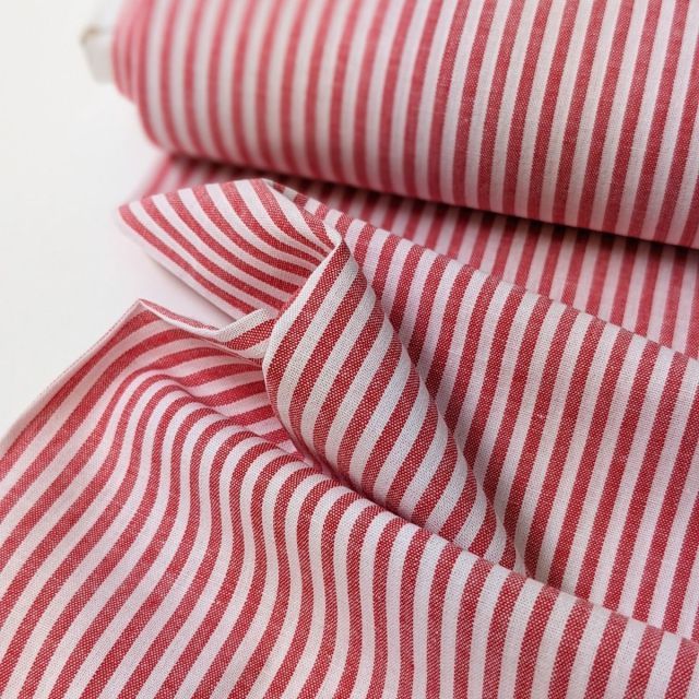 Yarn Dyed Stripe 3mm  - Cotton Poplin - Red /  White