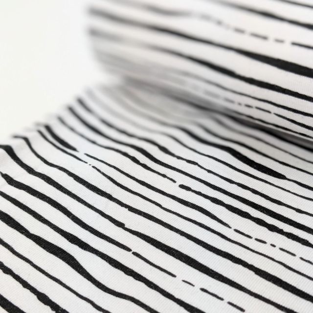 Jersey Knit - Uneven Stripes -  Black on White