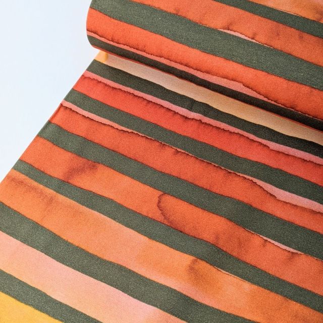 Jersey Knit - Watercolor Stripe - Pickle/Red