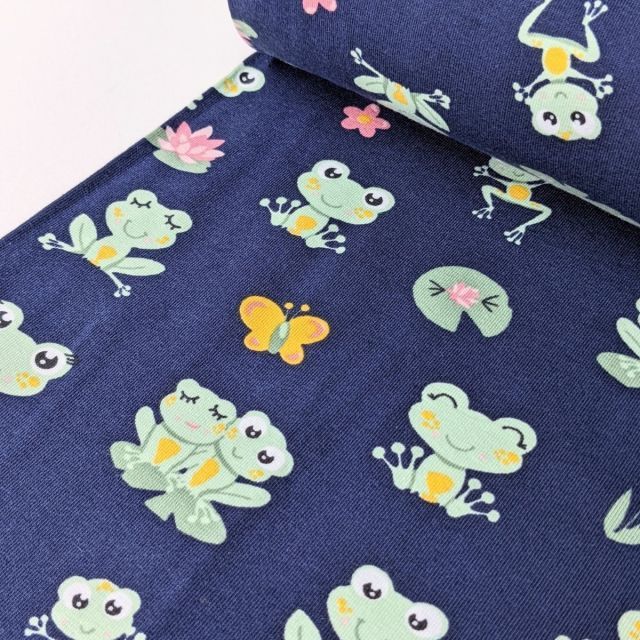 Jersey Knit - Happy Frogs - Navy 