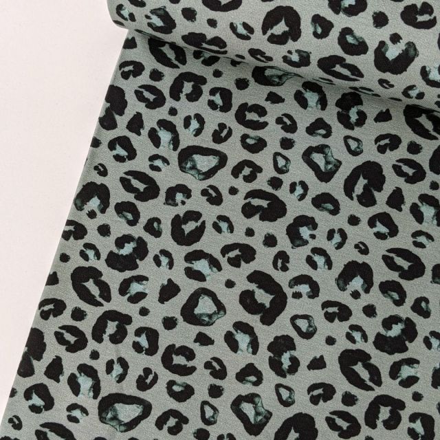 French Terry -  Leopard - Seafoam Green 