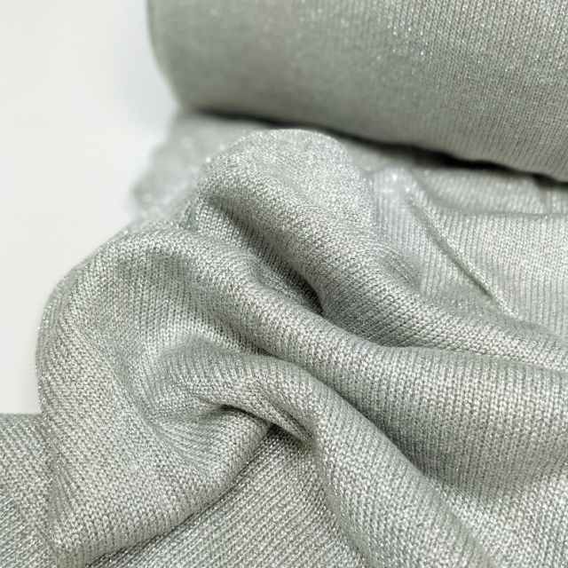 BOLT END - 200 CM - Light Viscose Sweater Knit " Ella "  -  Pale Green with Silver Glitter