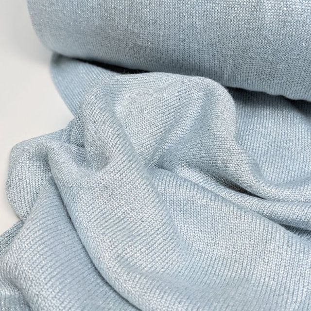BOLT END - 185 CM - Light Viscose Sweater Knit " Ella "  -  Light Blue with Silver Glitter