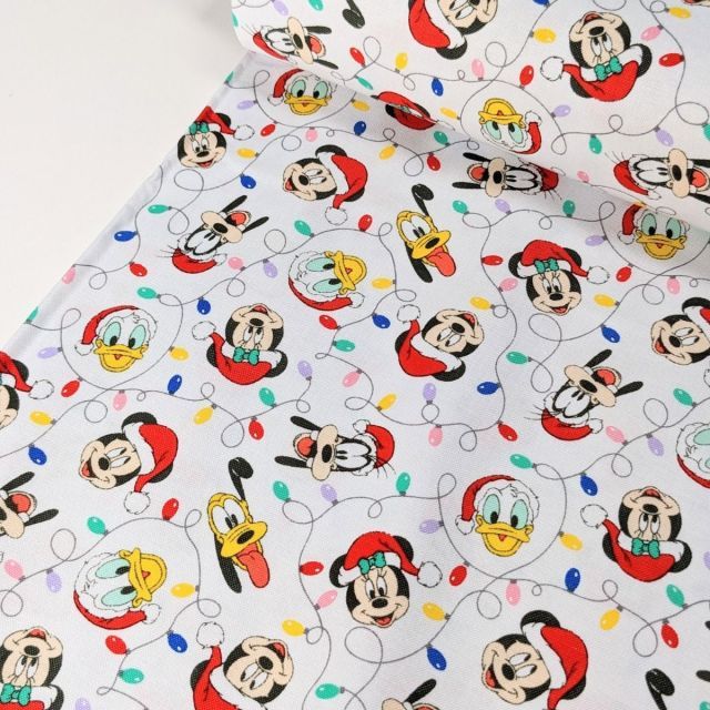 Disney Holiday Fabric - Mickey and Friends on White Quilting Cotton by Camelot Fabrics - Licensed Fabric