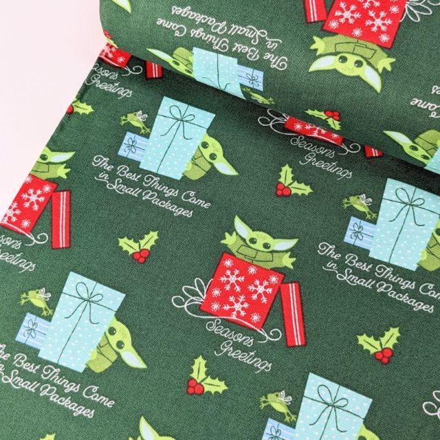 Star Wars Holiday Fabric - Baby Yoda Quilting Cotton by Camelot Fabrics - Licensed Fabric