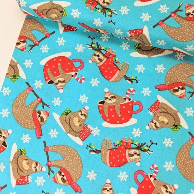 Christmas Sloth - Holiday Quilting Cotton 