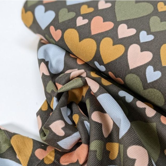 Babycord with Hearts - Khaki/Pink