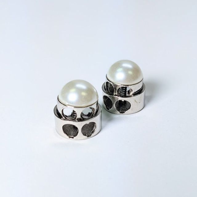 Cord Stop - Round Silverwith Pearl - Set of 2